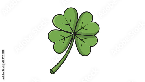 A vibrant green four-leaf clover illustration with a white background, symbolizing good luck and nature's beauty.