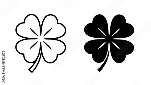 Two stylized four-leaf clovers, one outlined and one solid black, symbolizing luck and nature.