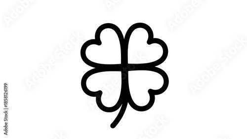 A simple black outline of a four-leaf clover, a symbol of good luck, against a white background.