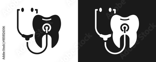 Dental Checkup Icon Set Glyph In White And Black Background