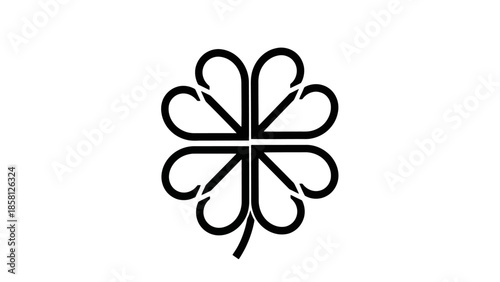 A stylized black and white graphic of a four-leaf clover with interconnected heart shapes.