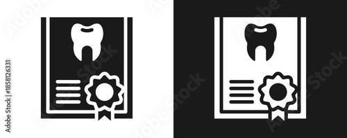 Certificate Dentist Icon Set Glyph In White And Black Background