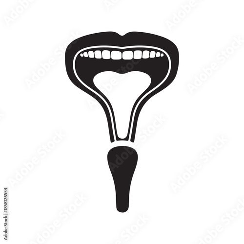 Oral cavity, pharynx and esophagus glyph icon. Upper section of alimentary canal. Silhouette symbol. Negative space. Vector isolated illustration
