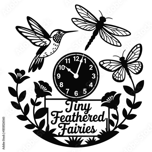 Floral Wildlife Wall Clock Continuous Cutout Silhouette Design