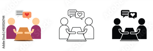 Illustrative concept of two people engaged in a heartfelt conversation or a dating interaction, symbolizing connection, communication, and relationship building at a table