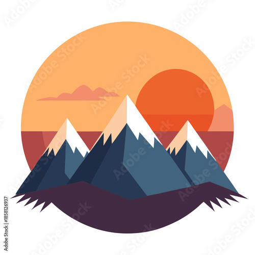 Sunset over snowy peaks