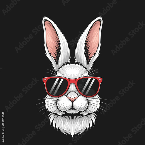Cool White Rabbit Wearing Red Sunglasses.