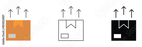 Collection of vector shipping icons, clearly showing 'this way up' instructions for proper package handling, crucial for safe transportation, logistics, and delivery services