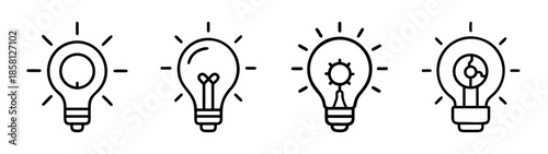 A row of four different stylized light bulb icons representing ideas and inspiration