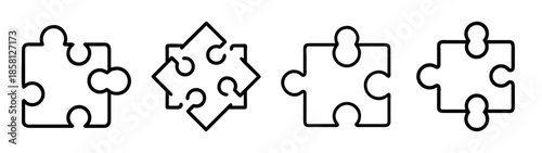 Four distinct puzzle piece illustrations representing strategy and problem solving
