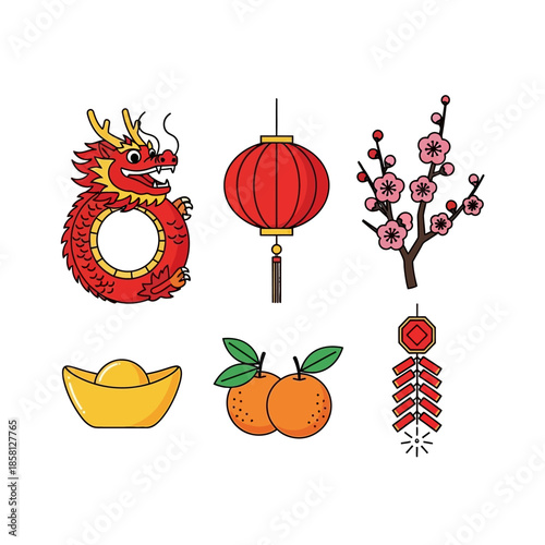 Stylized Red Dragon with Yellow Accents Chinese New Year Symbol.
