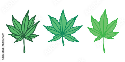 Set of hand drawn cannabis leaf Medicine marijuana Hemp leaves clipart in doodle style Single element for print, web, design, decor