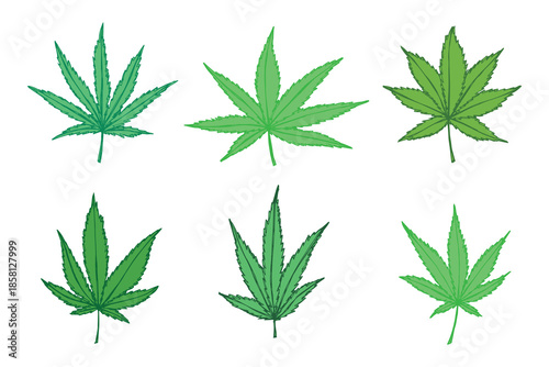 Set of hand drawn cannabis leaf Medicine marijuana Hemp leaves clipart in doodle style Single element for print, web, design, decor