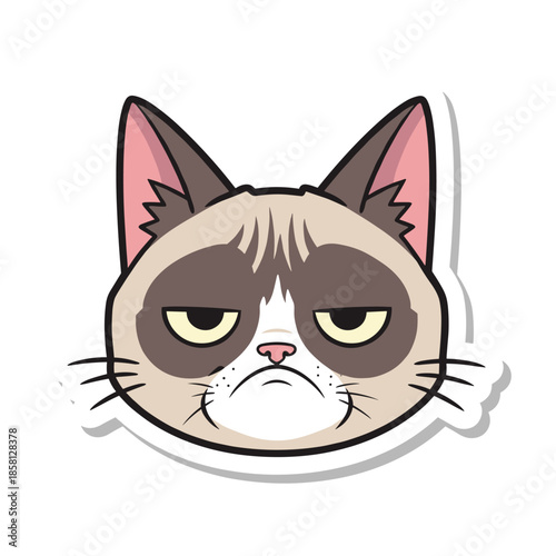 Grumpy Cat Sticker Illustration with Frowning Face and Iconic Expression.