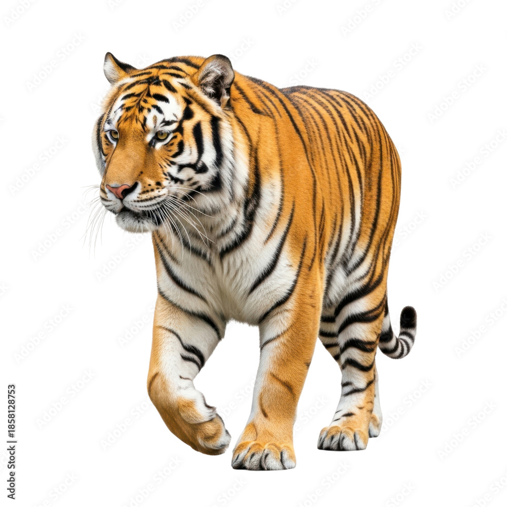 Fototapeta premium Majestic tiger in motion isolated on transparent background