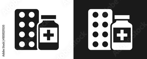 Medicine Icon Set Glyph In White And Black Background