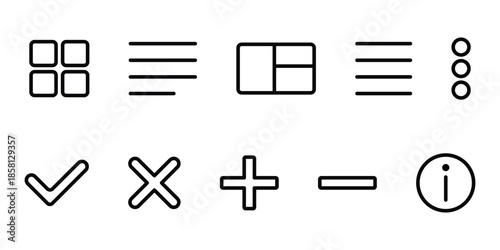 user interface icon set menu grid check cross plus minus information symbol design