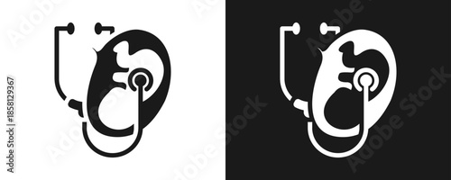 Prenatal Check Up Icon Set Glyph In White And Black Background