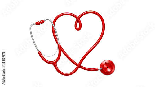 Detailed Red Stethoscope Coiled into a Heart Shape, a Symbol of Health, Love, Cardiology, and Medical Awareness.