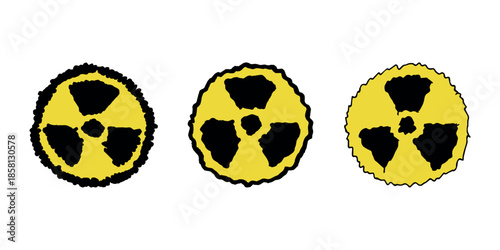 Set of hand drawn radiation sign Nuclear radiation hazard symbol Radioactive danger warning doodle Radioactive waste Single element for print, web, design, decor
