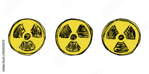 Set of hand drawn radiation sign Nuclear radiation hazard symbol Radioactive danger warning doodle Radioactive waste Single element for print, web, design, decor