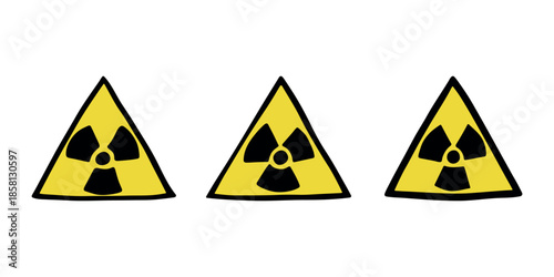 Set of hand drawn radiation sign Nuclear radiation hazard symbol Radioactive danger warning doodle Radioactive waste Single element for print, web, design, decor
