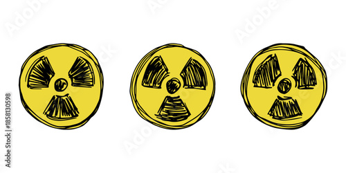 Set of hand drawn radiation sign Nuclear radiation hazard symbol Radioactive danger warning doodle Radioactive waste Single element for print, web, design, decor
