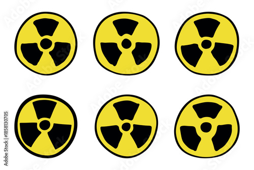 Set of hand drawn radiation sign Nuclear radiation hazard symbol Radioactive danger warning doodle Radioactive waste Single element for print, web, design, decor