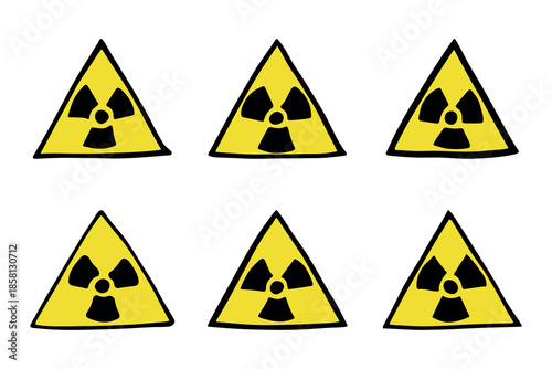 Set of hand drawn radiation sign Nuclear radiation hazard symbol Radioactive danger warning doodle Radioactive waste Single element for print, web, design, decor