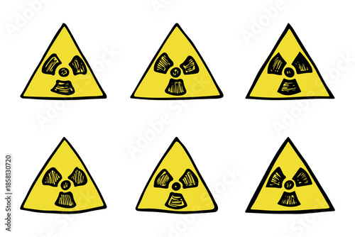 Set of hand drawn radiation sign Nuclear radiation hazard symbol Radioactive danger warning doodle Radioactive waste Single element for print, web, design, decor