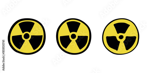 Set of hand drawn radiation sign Nuclear radiation hazard symbol Radioactive danger warning doodle Radioactive waste Single element for print, web, design, decor