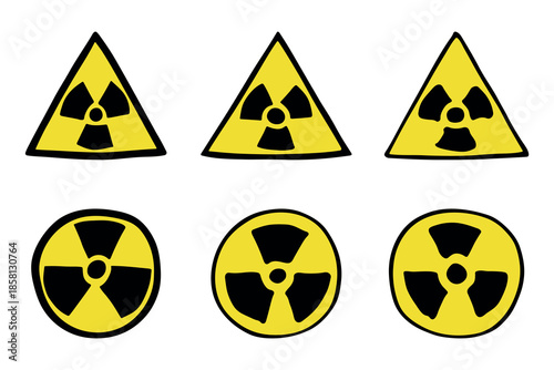 Set of hand drawn radiation sign Nuclear radiation hazard symbol Radioactive danger warning doodle Radioactive waste Single element for print, web, design, decor