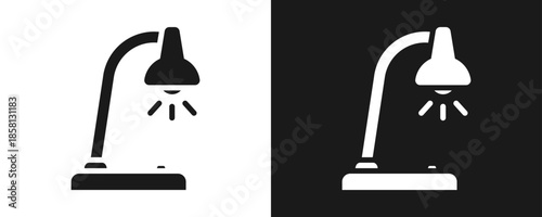 Desk Lamp Icon Set Glyph In White And Black Background