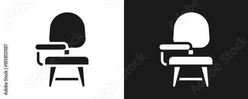 Desk Chair Icon Set Glyph In White And Black Background