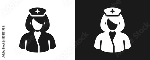 Nurse Icon Set Glyph In White And Black Background