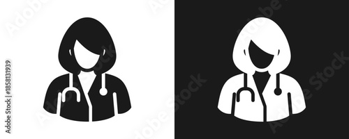 Doctor Icon Set Glyph In White And Black Background