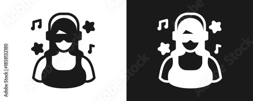 Dj Icon Set Glyph In White And Black Background