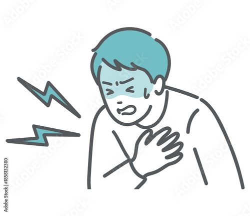 胸を押さえて苦しむ男性のイラスト（心臓発作・胸痛・急病）