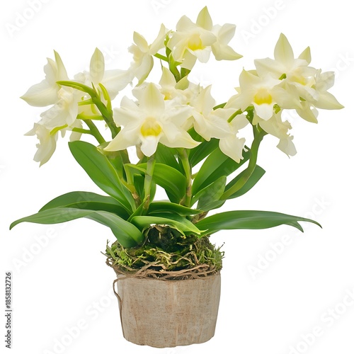 Elegant White Orchid Plant in Rustic Pot