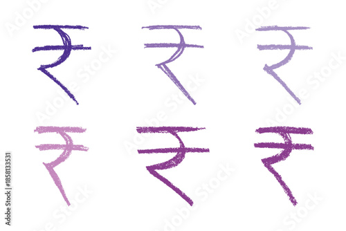 Set of hand drawn rupee currency symbol. Brush stroke doodle. Single element for design