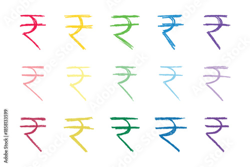 Set of hand drawn rupee currency symbol. Brush stroke doodle. Single element for design
