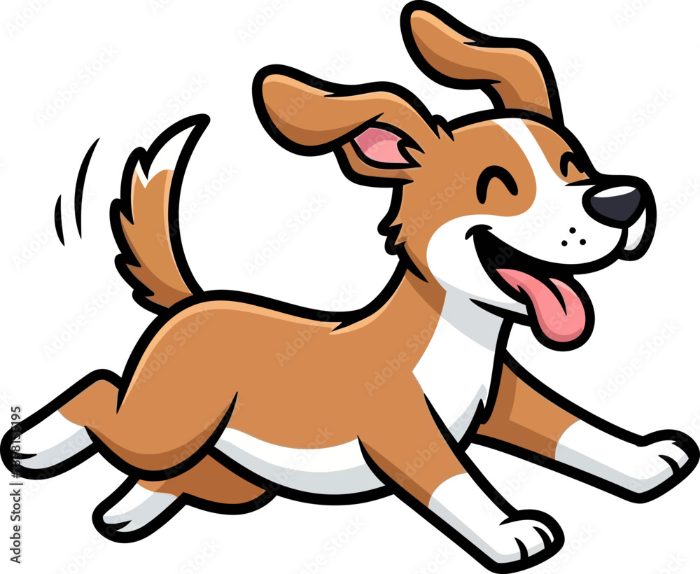 Obraz premium Happy Cartoon Dog Running and Playing Outdoors Joyful Puppy Vector Illustration