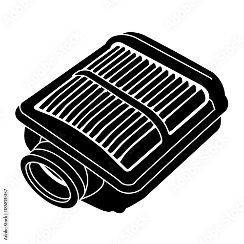 Automotive engine air filter vector illustration in black and white silhouette style for car maintenance and service design.