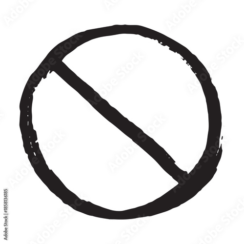 Hand drawn prohibition sign No entry symbol Black circle with cross line clipart in doodle style Ban Restriction Forbidden stop Single element for print, web, design
