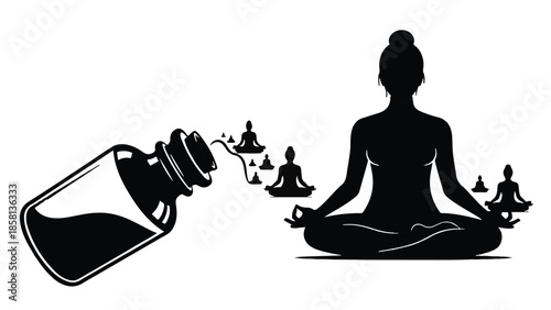 Aromatherapy essence flowing from bottle to inspire meditative yoga poses.