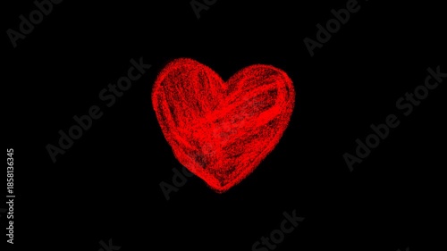 Animated red hand-drawn heart with scribble texture on transparent background for organic romantic overlays or chalk-style wedding video projects and motion graphics.