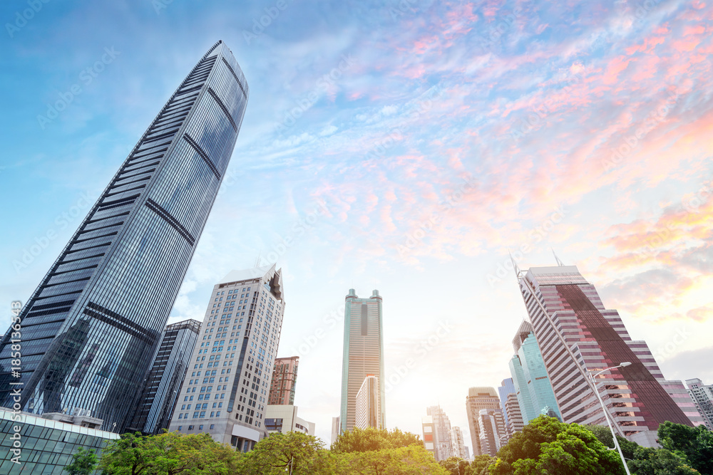 Naklejka premium Low angle shot of skyscrapers, Shenzhen, China