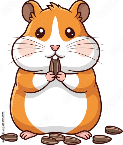 Adorable Cartoon Hamster with Big Cheeks Holding a Sunflower Seed Cute Pet Illustration for Children s Books and Websites
