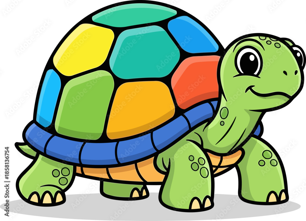 Fototapeta premium Cute Cartoon Turtle Character with Colorful Shell Adorable Reptile Illustration