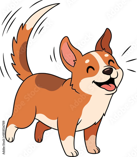 Happy Cartoon Dog Wagging Tail Excited and Joyful